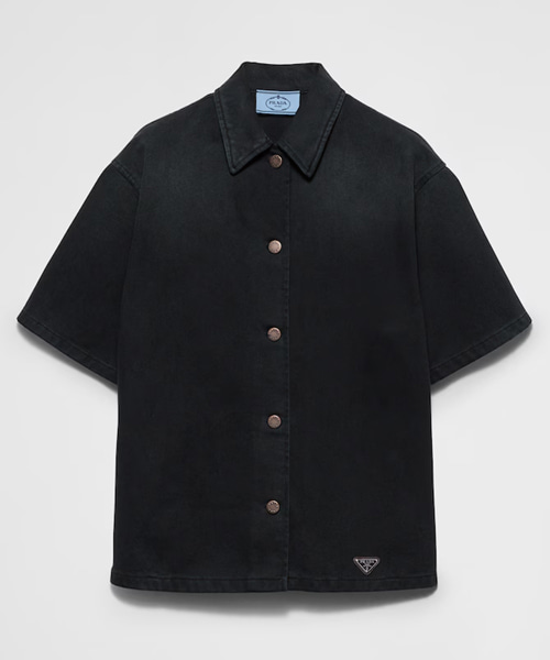 S-5852<br><b>PRADA</b><br>삼각 로고 패치 숏 슬리브 데님 셔츠</b><br>[매장가-220만원대]
