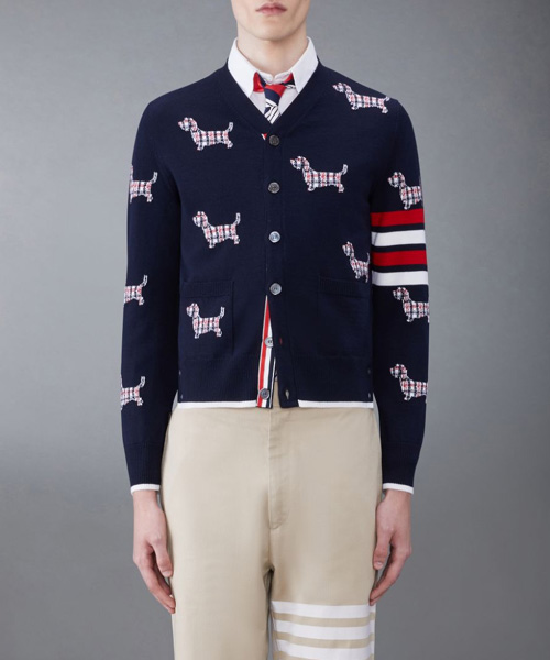 JK-25023<br><b>THOM BROWNE</b><br>울 4-바 브이넥 헥터 가디건</b><br>[매장가-270만원대]