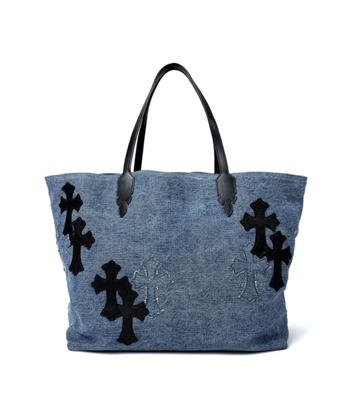 A-45249<br><b>CHROME HEARTS</b><br>데님 & 가죽 크로스 패치 토트 백</b><br>[매장가-2000만원대]