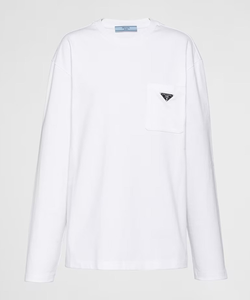 T-32182<br><b>PRADA</b><br>삼각 로고 패치 코튼 저지 티셔츠</b><br>[매장가-140만원대]