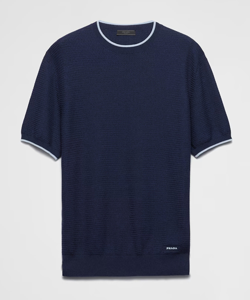 T-32266<br><b>PRADA</b><br>로고 자수 숏 슬리브 실크 & 코튼 스웨터</b><br>[매장가-260만원대]