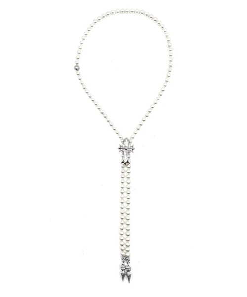A-45652<br><b>CHROME HEARTS</b><br>미키모토 18K 화이트 골드 크로스 볼로 타이 네크리스</b><br>[매장가-8000만원대]
