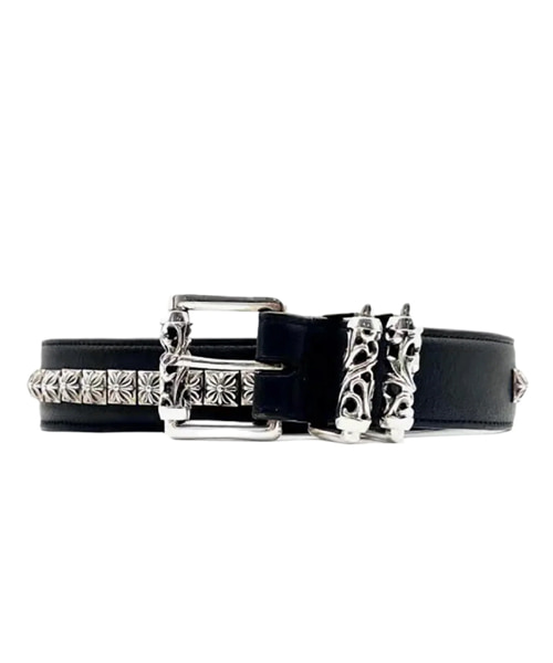 A-45648<br><b>CHROME HEARTS</b><br>실버 스퀘어 크로스 가죽 롤러 벨트</b><br>[매장가-900만원대]