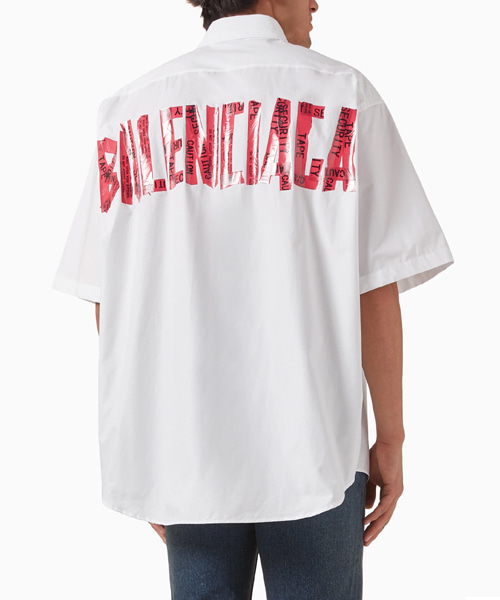 S-5935<br><b>BALENCIAGA</b><br>시큐리티 테이프 숏 슬리브 코튼 셔츠</b><br>[매장가-150만원대]