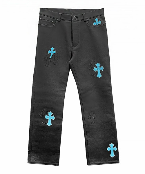 P-16788<br><b>CHROME HEARTS</b><br>크로스 패치 가죽 팬츠</b><br>[매장가-2900만원대]