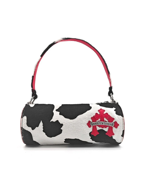 A-46011<br><b>CHROME HEARTS</b><br>크로스 패치 홀스헤어 카우 스트라이프 미니 핸드백</b><br>[매장가-1000만원대]